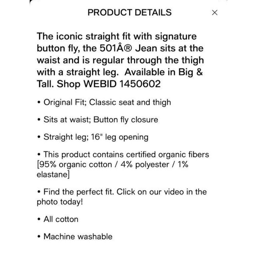 NEW Levi's Mens 501A Original Fit Button Fly Stretch Jeans Size 42 X 32 - Picture 4 of 5